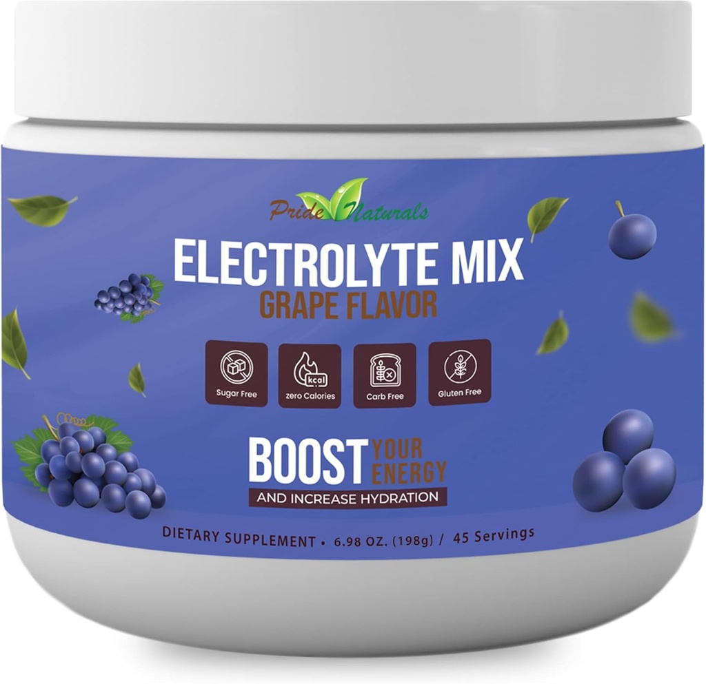 Elektrolyte Toz - Workout Recovery Electrolytes, Sugar Free, Gluten Free & Vegan, Pure Keto & Paleo Hydration İçecek, Immune Boosting Vitamins (198 Grams, Grape)