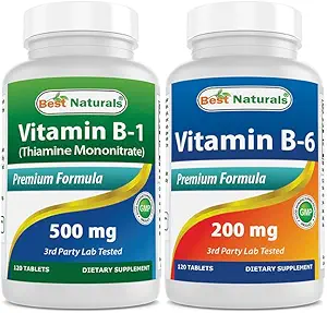 Best Naturals Βιταμίνη Β1 ως μονονιτρική θειαμίνη 500 mg & βιταμίνη β6 200 mg