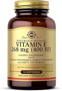 Solgar Vitamin E 268 mg (400 IU) - 50 Softgels - Doğal Kaynaklandı - Gluten Free, Dairy Free - 50 Hizmet