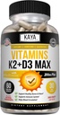 Kaya Naturals Vitamins K2 with D3 5000IU Supplement for Men and Women - Easy to Swallow - Bioperine Capsules (60 Kont)