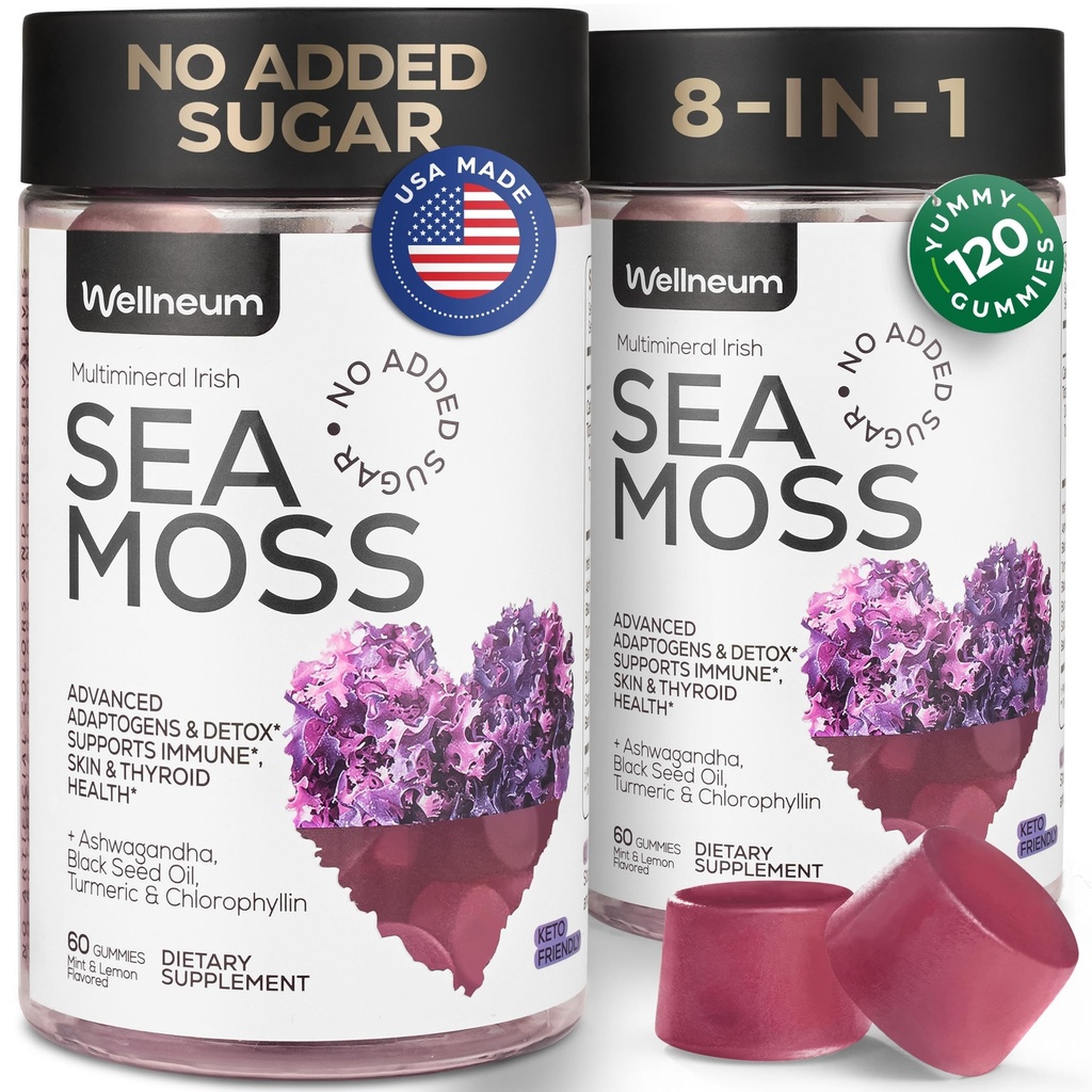 Multimineral Deniz Moss Gummies 3000 Mg with Probiyotik, Bladderwrack, Black Seed Oil, Ashwagandha, Burdock (2 Paket) - İrlandalı Seamoss for Immunity, Thyroid and Gut Health - Vegan, Sugar Free
