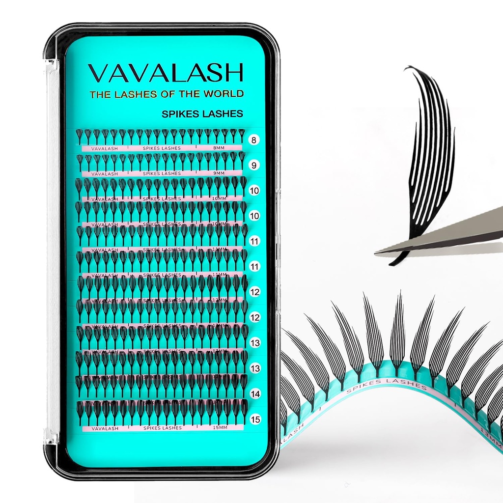 VAVALASH Premade Anime Chunk Lash Extensions,Comic Spire Lashes 0.07 C/D Curl, Matte Black Manga Lash Look Eyelash Extensions,Professional Salon Use Premade Spire Lashes(0.07-D-8-15mm)