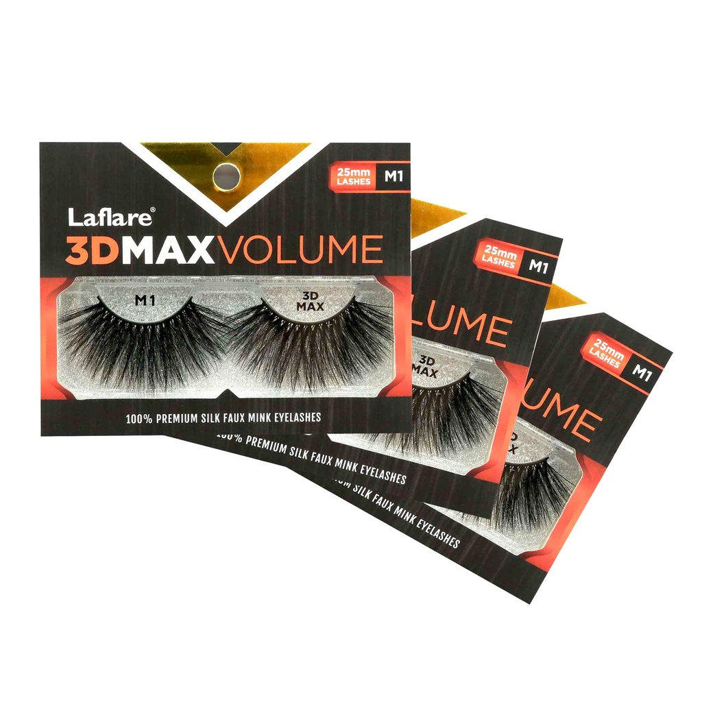 Laflare Silk Faux Mink 3D MAX VOLUME Eyelashes, Big Dramatic Volume, 25mm Super Long, Multi-Layered Lashes - 3 PACKS BUNDLE SPECIAL (3 Pack, M01)