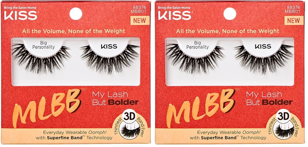 KISS My Lash But Bolder, False Eyelashes, 'Big Personality', 14mm, Includes 1 Pair, Easy to Apply, Reusable Lash Clusters (Pack of 2)