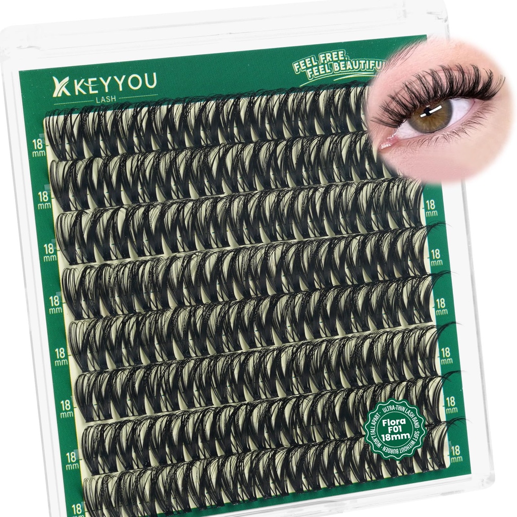 KEYYOU Flora Lash Clusters Flaunt Eyelash 18mm D Curl Cluster Eyelash | Easy to apply,Last about a week,Beautiful natural look,Comfortable