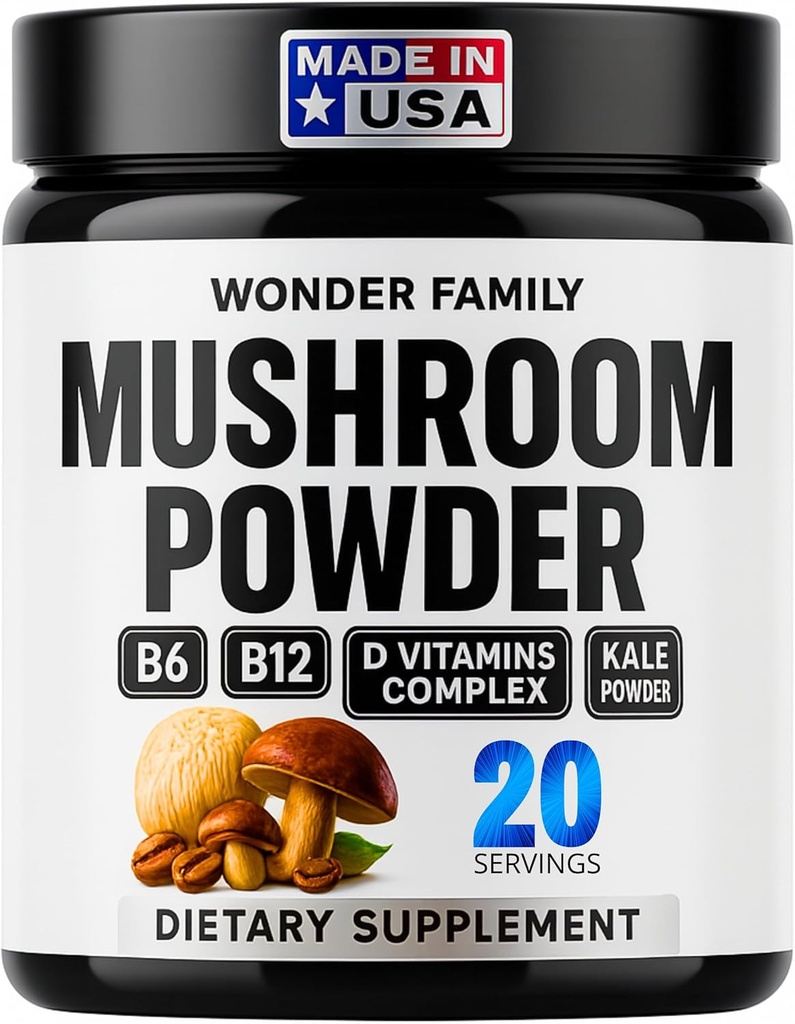Instant Mushroom Toz 10:1 – Cordyceps Mushroom Supplement with Reishi, Chaga & Shiitake – Caffeine-Free Nighttime Drink with B6, B12, D + Probiyotiks Mushroom Cacao Organic Mix (No Sweetener)