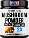 Instant Mushroom Powder 10:1 – Cordyceps Mushroom Supplement with Reishi, Chaga & Shiitake – Caffeine-Free Nighttime Drink with B6, B12, D + Probiotics Mushroom Cacao Organic Blend (No Sweetener)
