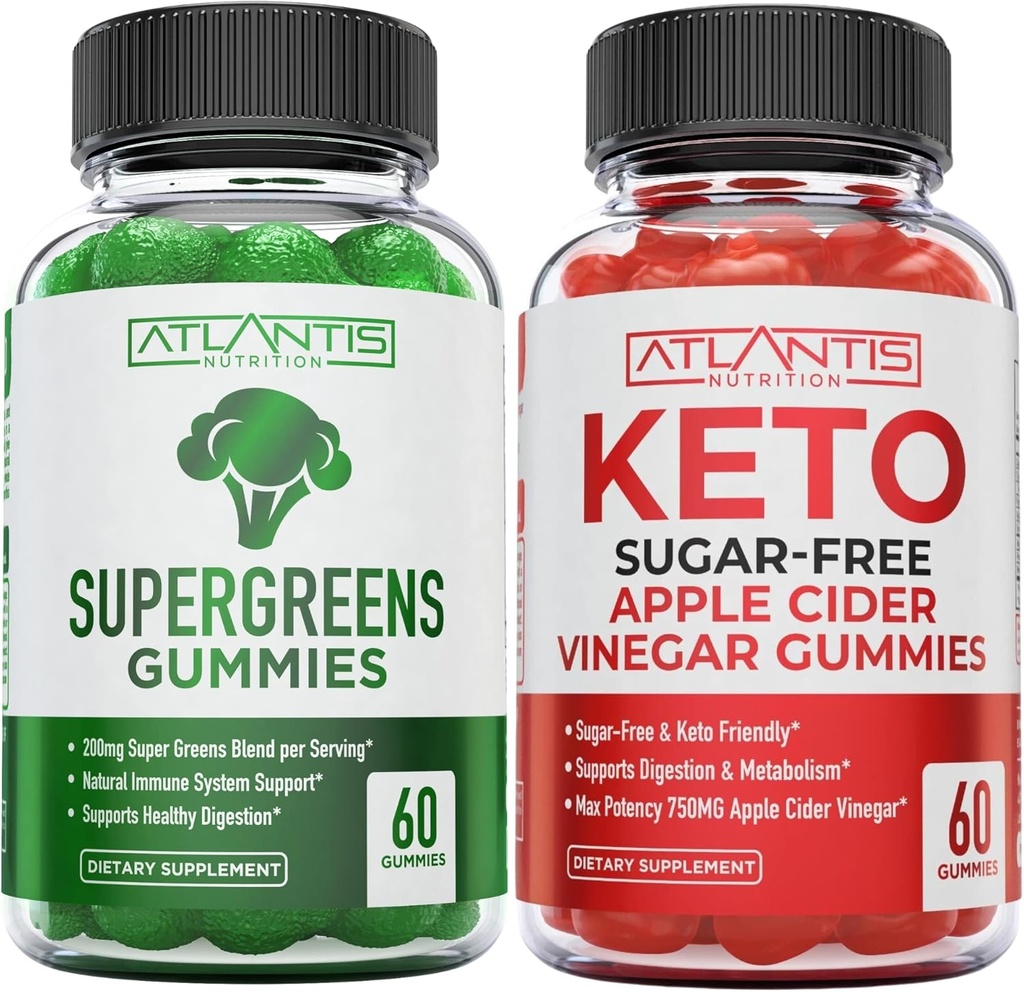 Διατροφή της Ατλαντίδας Supergreens 60 Gummies + Χωρίς ζάχαρη Keto Μηλίτης Ξίδι 60 Gummies