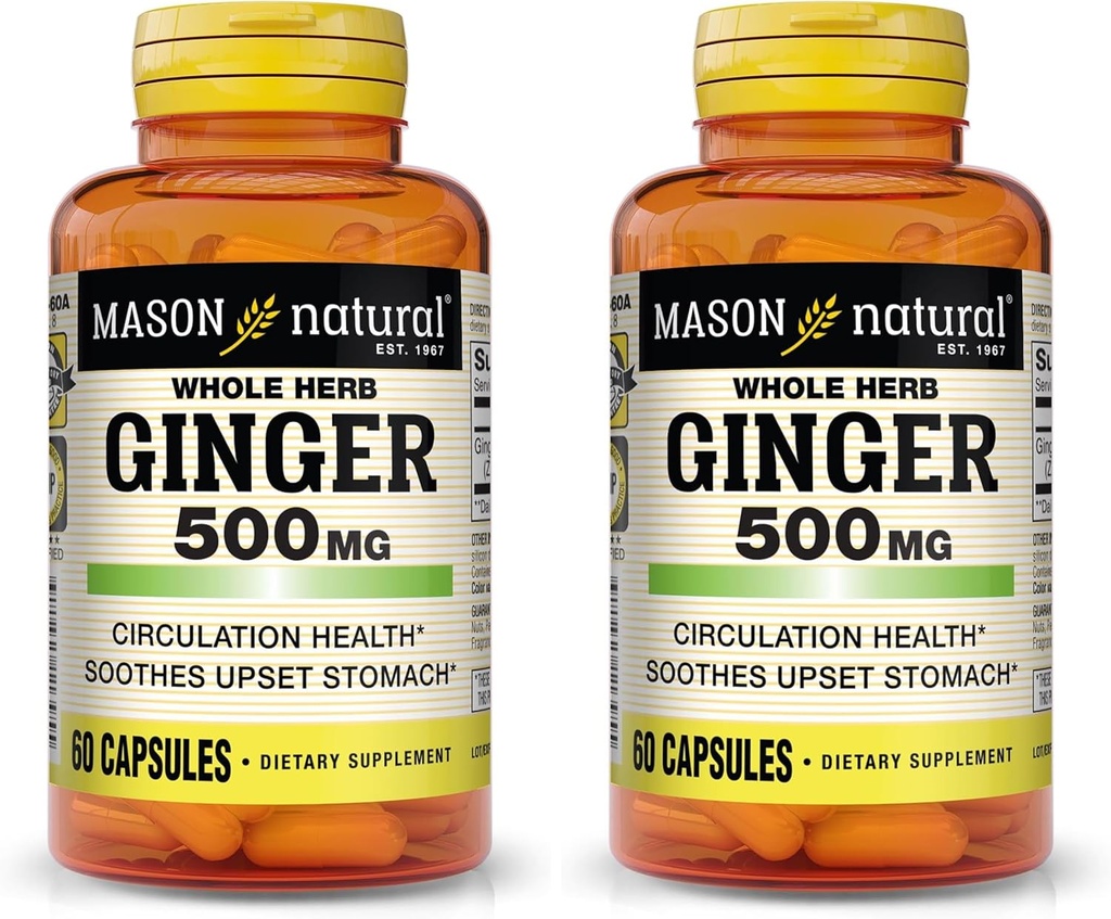 MASON NATURAL Full Herb Ginger 500 mg, Φυσικό συμπλήρωμα βοτάνων, 60 κάψουλες (πακέτο των 2)