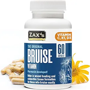 ZAX'S Bruise Vitamin Pharmacist Tamamlanan Supplements Potent Bruising Swelling Function, çinko, Vitamin K, D3, Ascorbici, Citrus Bioflavonoids, 60 Caps, Kombine