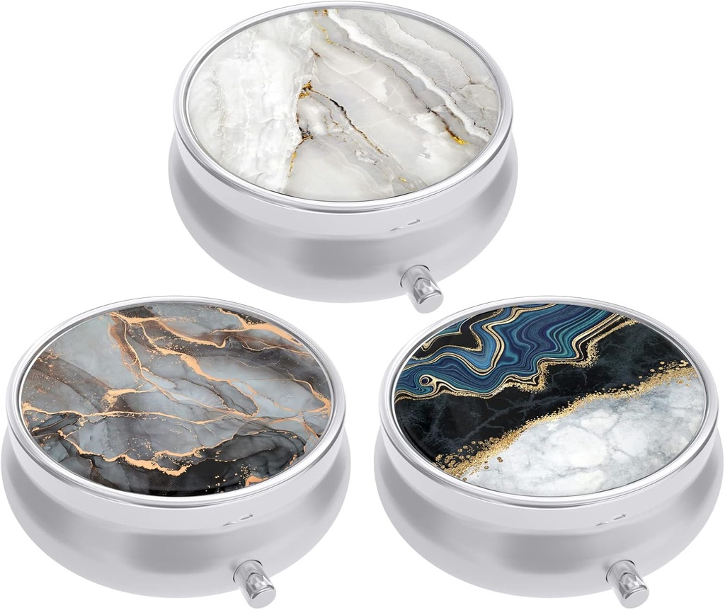 3 Pack Pill Box, Purse & Pocket için Küçük Pill Vakası, Cute Travel Medicine Organizer, Portatif Tıp Konteyneri Vitaminleri, İlaçları, Fish Oil & Supplement, Abstract Art Mermer