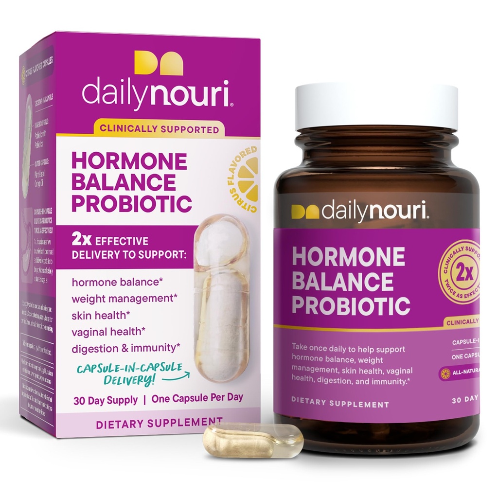 Günlük Nouri Hormonları Kadınlar için Probiyotik | Sağlıklı Estrogen, PMS, P, Perimenopause, Vaginal pH, Yeast, Gut Health, Skin & Immunity | 7 Strains + Vegan Omega Oil | 30-Day Supply