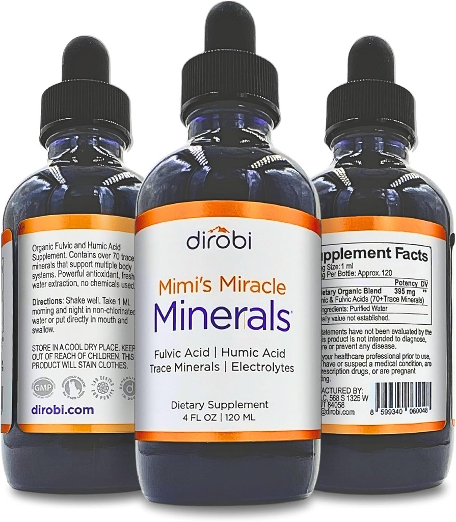 Dirobi Mimi'nin Mucize Mineralleri Fulvic Acid Humic Acid - Mineral Yaprakları Tamam, Sıvı Trace Mineralleri 70 Ionic Mineralleri - Organik Bitki Türlü (4 oz 120 Gün Supply) ...