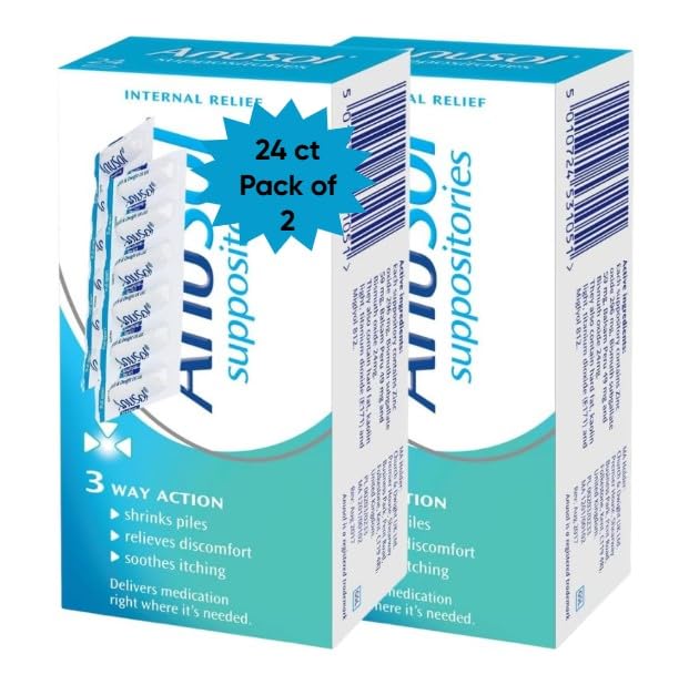 ANUS0L Haemorrhoids Piles Treatment | 24 Suppositories | 2 Pack, 48 Total