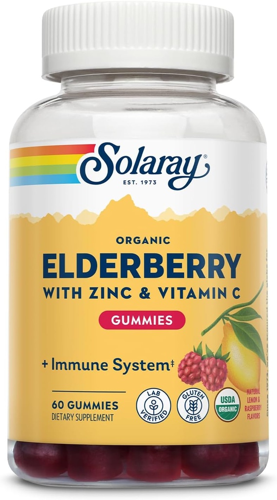 SOLARAY Organik Yaşlı Gummies w/Zinc & Vitamin C | Sağlıklı Immune Sistem Desteği | Gluten Free | 30 Serv, 60 Ctten