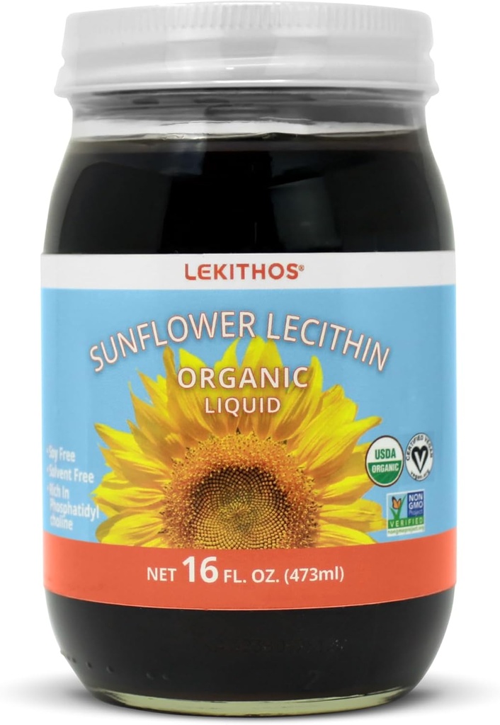 Organik Sunflower Lecithin Liquid - 16 fl oz - sertifikalı USDA Organik - Soğuk Basın (Solvent Free) - Non-GMO Project TY