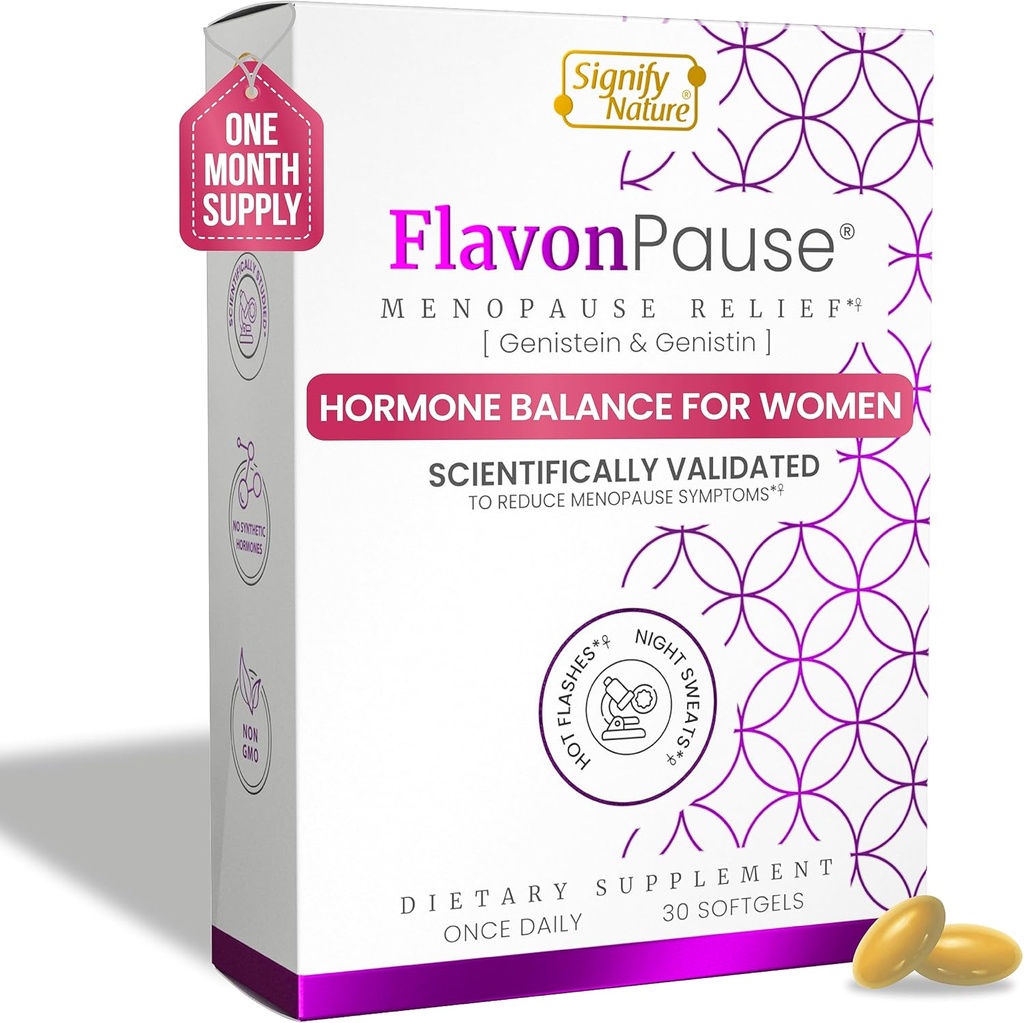 FlavonPause Hot Flashes Menopause Relief – CLINICALLY Tested –| Natural Hot Flash Relief, Night Sweats Relief, Skin Aging | Multi Menopause Symptom Relief | 30 Softgels