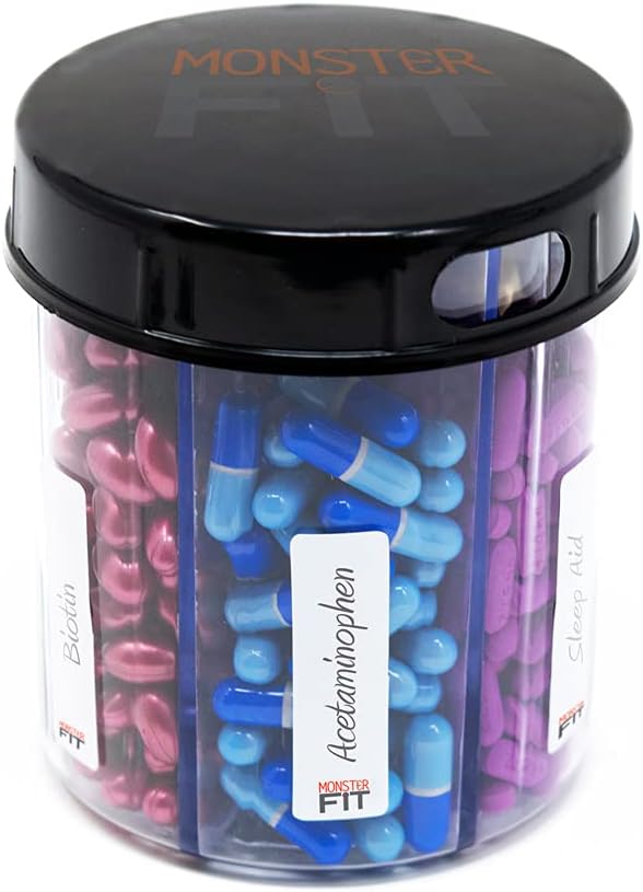 Monster Jr Supplement Pill yapıştırıcısı - Küçük Orta İlaç Vitaminlerini tut ve One Container'den kolayca Dispense Kombine Ekle ( 1 Pack)