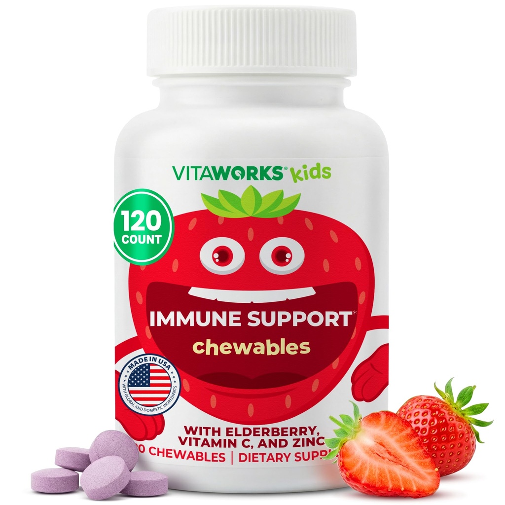 Çocuklar çinko ve C vitamini ile Yaşlılar - Immune Support Supplement Chewable Tabletler - Tasty Natural Karma Berry Flavor - Vegan, Vegetarian, Gluten Free, Non-GMO, for Children, 120 Chewables