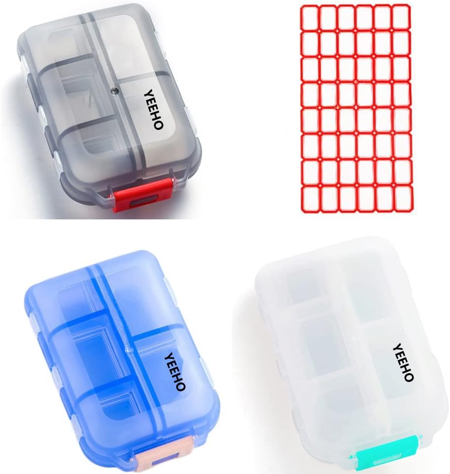 Pill Case (3 Pack) - Portre Küçük Supplements Tablet İstasyonu 10 Karşılaştırmalı - Tıp Capsule Vitamini Flip Organizecı Ekstraklar Seyahat Gezileri için Depolama Pocket Purse