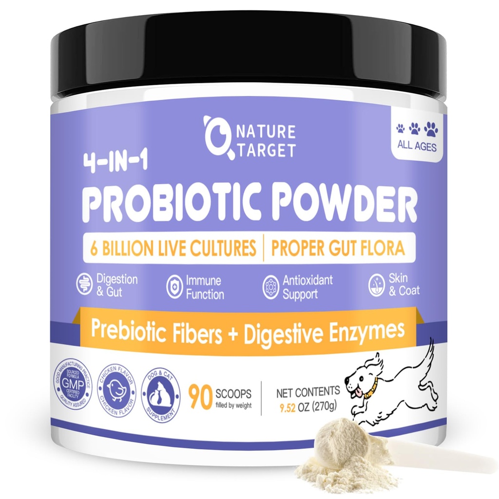 Köpekler için GenGET Probiyotikleri - Dog Probiyotikler, Plus Prebiyotik, Digestive Enzymes, Fiber, Support Gut, Immune Health, 6 Milyar CFU Dog Probiyotik Toz, Relieve Diarrhea, Loose Stool, 90 Scoops