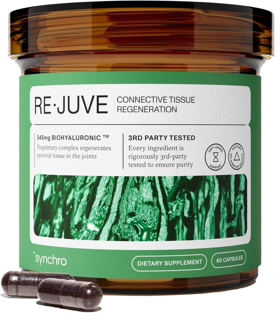 Synchro - Rejuve Joint Support Supplement, Non-GMO Cartilage ve Ortak Destek, Hyaluronic Acid ve Anthocyanins, 60 Ortak Sağlık Tamam Kapsülleri