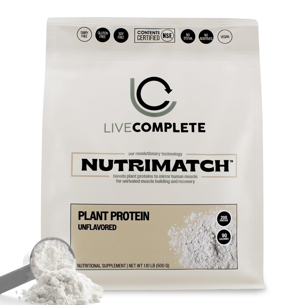 NutriMatch™ Plant Protein Powder – Unflavored | 18 Servings - 20g | Vegan, 100% Plant-Based, Complete Protein with 96% Match Rate™