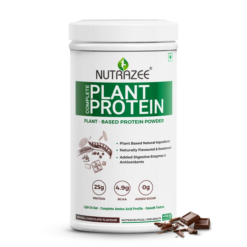 Nutrazee 100% Plant Protein Powder Vegan - for Men & Women, Natural Chocolate Flavour, Gluten & Lactose Free, Added Digestive Enzymes & Antioxidants (1kg, 28 Servings)