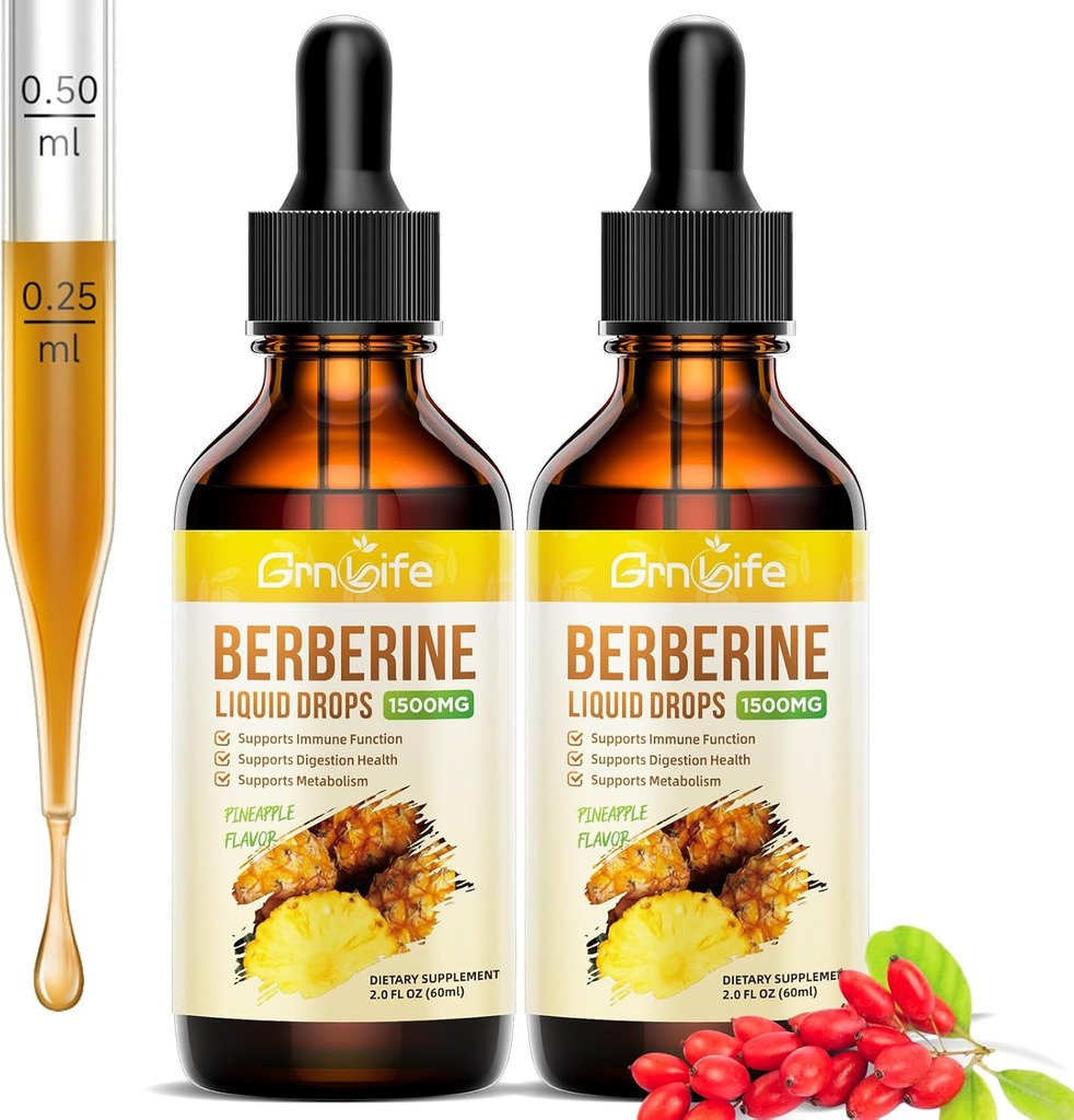 (2 Pack) Berberine Supplement, 1500 mg Organik Berberine Sıvı Ölçeği Ceylon Cinnamon, Bitter Melon - Destekler Immune ve Metabolism, Vegan, Pineleapp Flavor-2 FL Oz