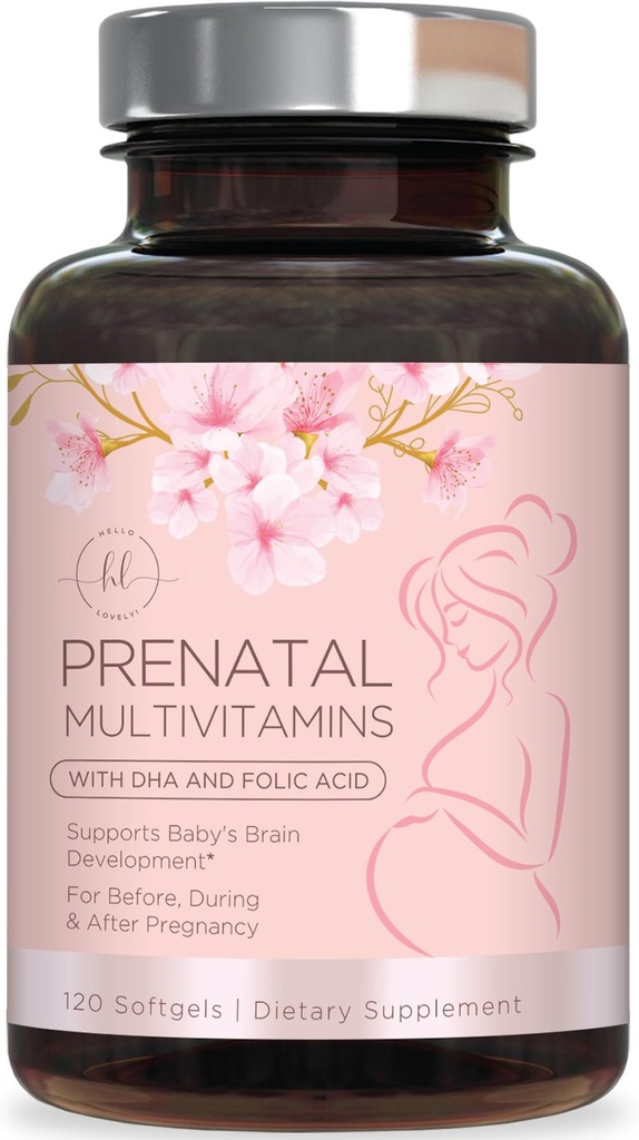 Folic Acid & DHA ile Kadınlar için Prenatal Vitaminler, Fetal Brain Development Support with Folate & Omega 3's, Multivitamin with A, C, D, B6, B12 & Iron, Gebelik Tamam - 120 Softgels