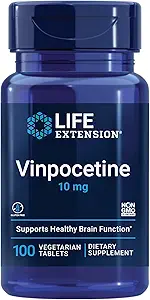 Life Extension Vinpocetine, Periwinkle Plant, Concentration and Memory, Gluten-Free, Non-GMO, Vegetarian, 100 Tablets