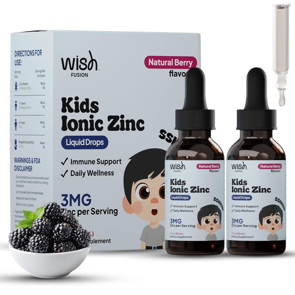 Kids Zinc Liquid Drops, Daily Wellness, Ionic Liquid Zinc, Fast Absorption for Toddlers & Infants & Immune Support for Kids, Natural Berry Flavor, 2 × 30ml Bottles