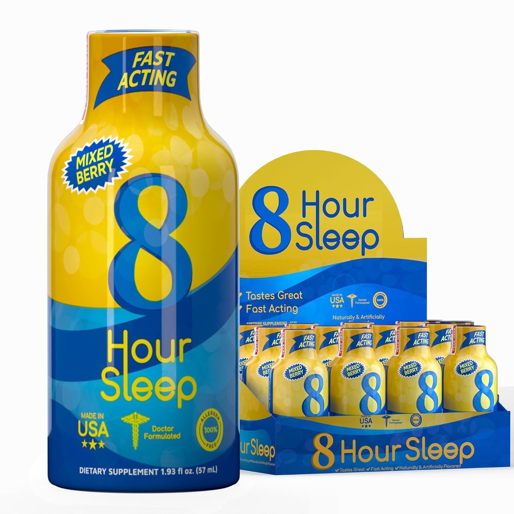 Enerji 8- Saat Uyku Shot Karma Berry 12 Paketi, Melatonin, 5-HTP, GABA, Valerian, Lavender, Sleep Aid Support, Deep Rest & Relaxation, Zero Sugar, Gluten-Free, Vegan, Kosher, 1.93 fl ozzz