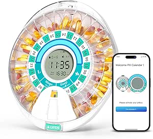 Betife Smart Automatic Pill Dispenser, 28 διαμερίσματα Ηλεκτρονικός διοργανωτής χαπιών για οποιαδήποτε δοσολογία με το φως / συναγερμό ήχου, Bluetooth Διοργανωτής φαρμακευτικής αγωγής, κλειδωμένο κουτί χαπιών για συνταγές και συμπλήρωμα