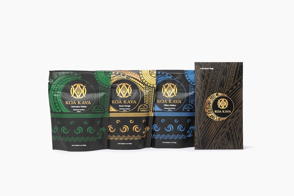 Koa Kava Premium Kit δείγματος: Μεσαία λείανση Tongan, Vanuatu Waka και Fijian Waka Kava σκόνη