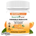 Chewable Iron 65 mg ile C 270 mg (Kadınlar için/Erkekler için) |60 Days Supply | No Sugar- Zesty Orange Flavor Supplement 60 Count