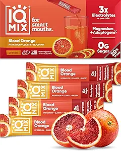 IQMIX Hydration Electrolyte Powder – 4-σε-1 Formula for Hydration, Mental Clarity, Mood and Recovery – Μείγμα ποτού χωρίς ζάχαρη, Κέτο, Μαγνήσιο L-Θρεονικό, Μάνε του Λέοντος – 20 Count Blood Orange