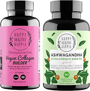 Ευτυχής υγιής Hippie οργανικές κάψουλες Ashwagandha & Vegan Collagen Builder