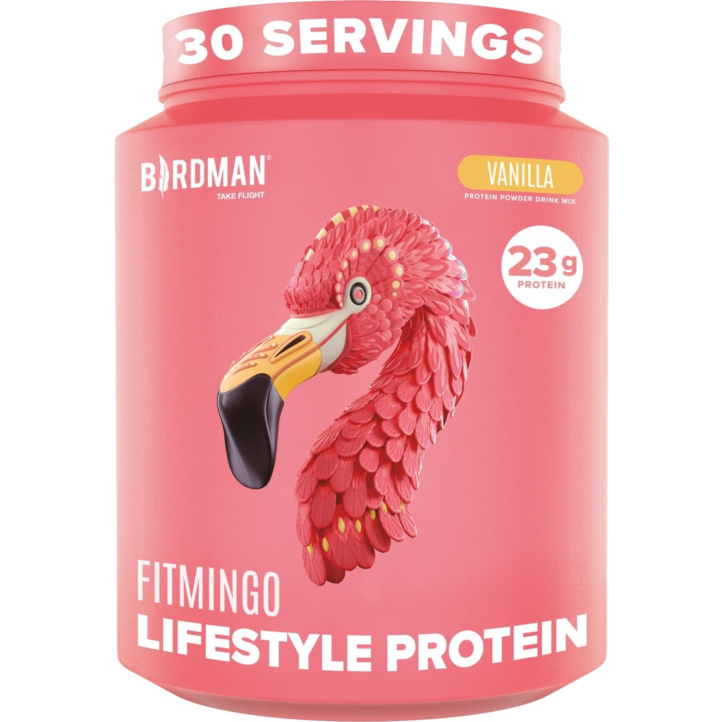 BIRDMAN Fitmingo Vegan Protein Toz Inositol, Collagen ATMs, Hyaluronik asit ve Vitaminler | Low Carb, Dairy Free, Lactose Free, Low Calorie | 23g Plant Based Vanilla Protein Toz