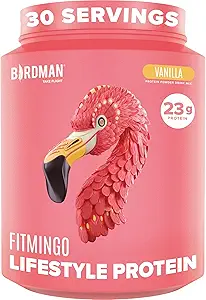 BIRDMAN Fitmingo Vegan Protein Toz Inositol, Collagen ATMs, Hyaluronik asit ve Vitaminler | Low Carb, Dairy Free, Lactose Free, Low Calorie | 23g Plant Based Vanilla Protein Toz