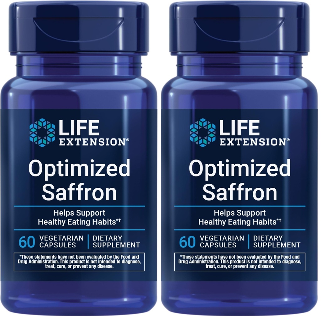 Life Extension Optimized Saffron,Saffron Extract,Saffron-Supplement that Helps You Fight The urge to Snack,Non-GMO,Gluten-Free,Vegetarian,60 Vegetarian Capsules,(Pack of 2)