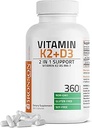 Bronson Βιταμίνη K2 (MK7) με D3 συμπλήρωμα Μη ΓΤΟ Φόρμουλα 5000 IU Βιταμίνη D3 & 90 mcg K2 MK-7 Εύκολο να καταπιούν D & K Complex, 360 κάψουλες