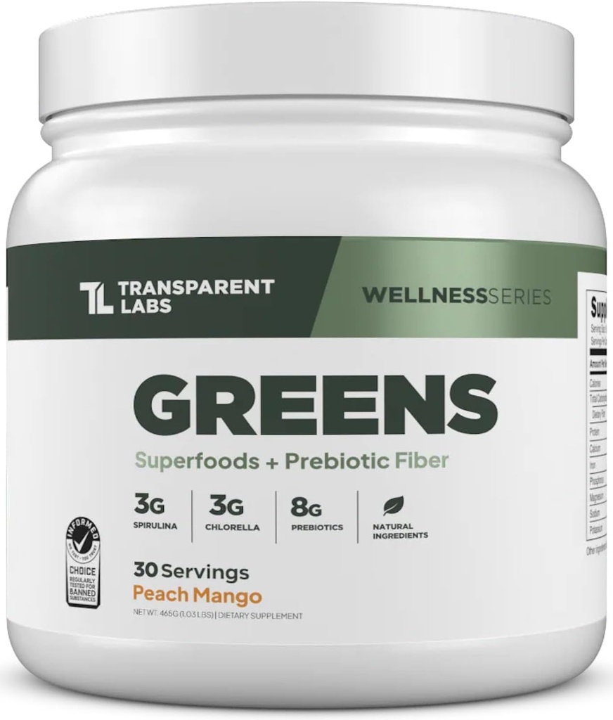 Gap Labs Prebiyotik Greens - Superfood Toz & Antioksis Supplement with Organic Spirulina, Chloerra, Acacia, & Green Banana Toz - 30 Hizmet, Peach Mango