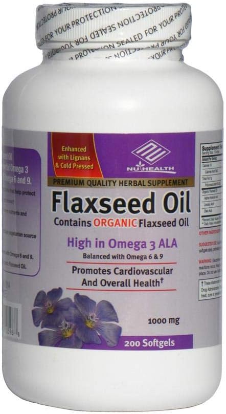 Organik Flaxseed Oil 1000 mg 200 Counts High in Omega 3 ALA