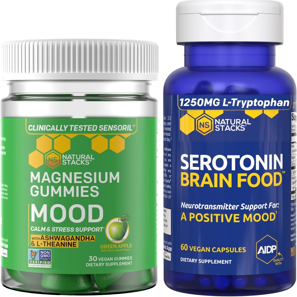 NATURAL STACKS Mood Citrate Gummies + Serotonin Beyin Gıda Paketi - Olumlu Mood & Stres Desteği - 90 Adet