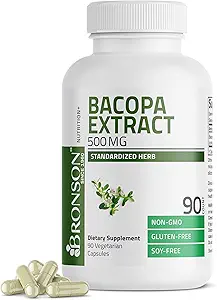 Bronson Bacopa Monnieri 500 mg - Ruh Clarity ve Beyin Fonksiyonları - GMO, 90 Vegetarian Capsules