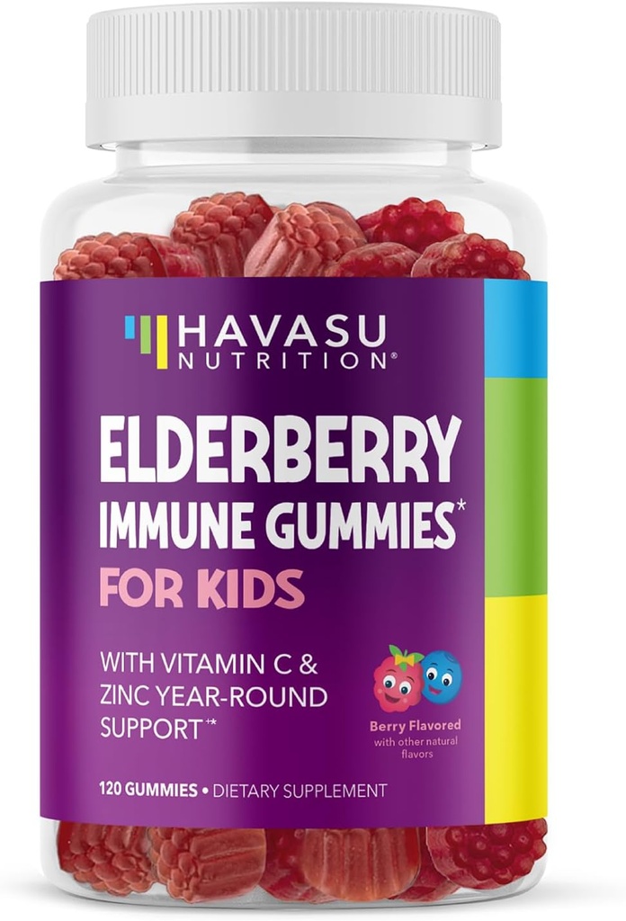 Çinko ve Vitamin C ile Çocuklar için Yaşlı Gummies - Çocuklar için Destek Supplement - 120 Kont, Vegan, Berry Flavor - Antioksis ve Essential Nutrients ile Günlük Savunma