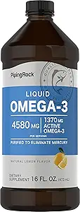Piping Rock Omega 3 Fish Oil Liquid Supplement | 16 Fl Oz | Merkür Free | Lemon Flavor | 1370 mg Active Omega-3 | Erkekler ve Kadınlar için | Gluten Ücretsiz