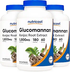 Nutricost Glucomannan 800 mg Per Servis, 180 Capsules (3 Şişe)