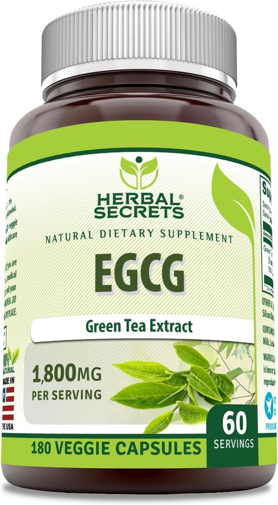 Herbal Sırları EGCG Green Tea Extract 1800 Mg Per | Veggie Capsules Supplement | Non-GMO | Gluten Free | Made in USA (1 Pack, 180 Count)